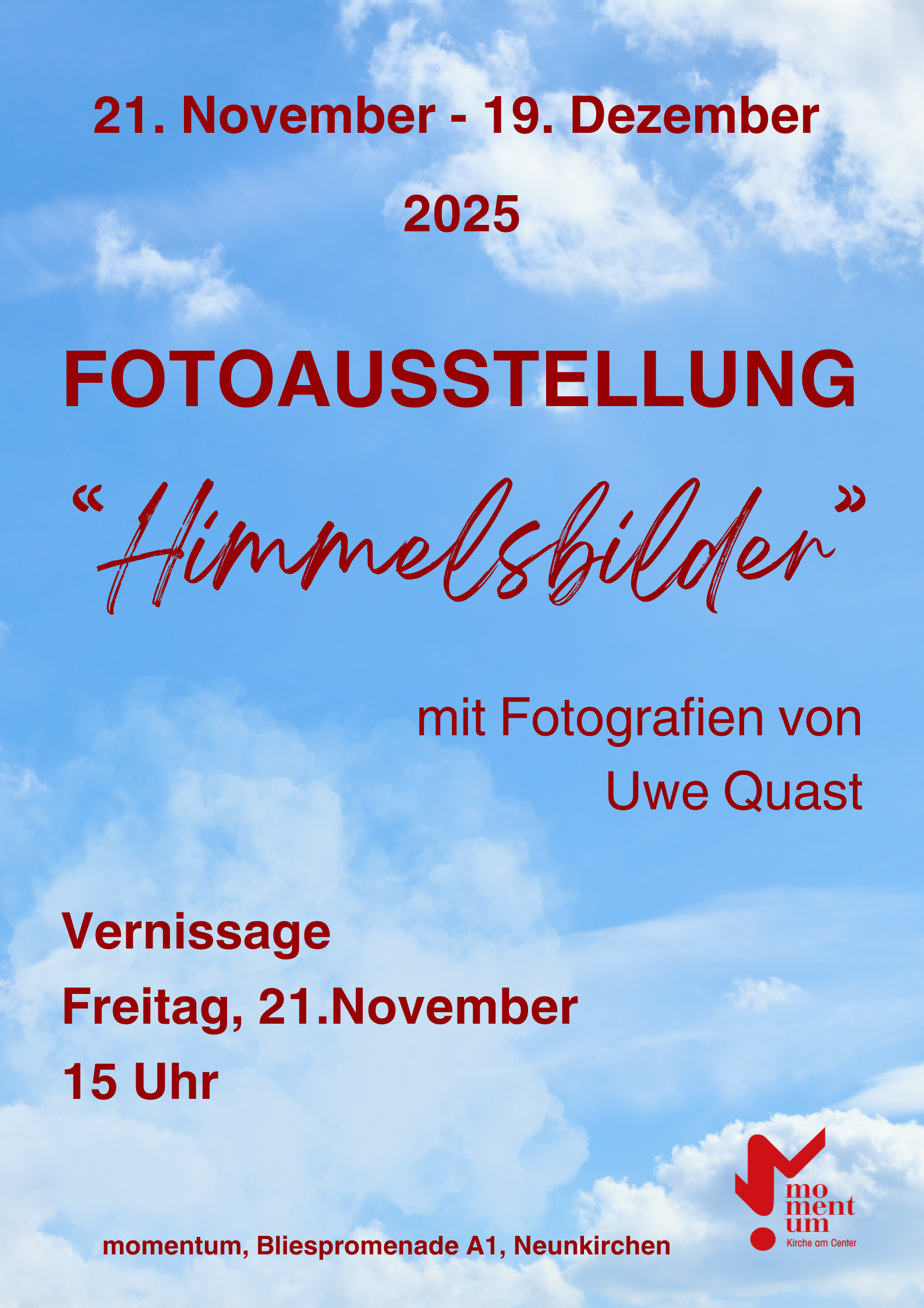 Fotoausstellung 'Himmelsbilder' ab 21.11.2025 im momentum
