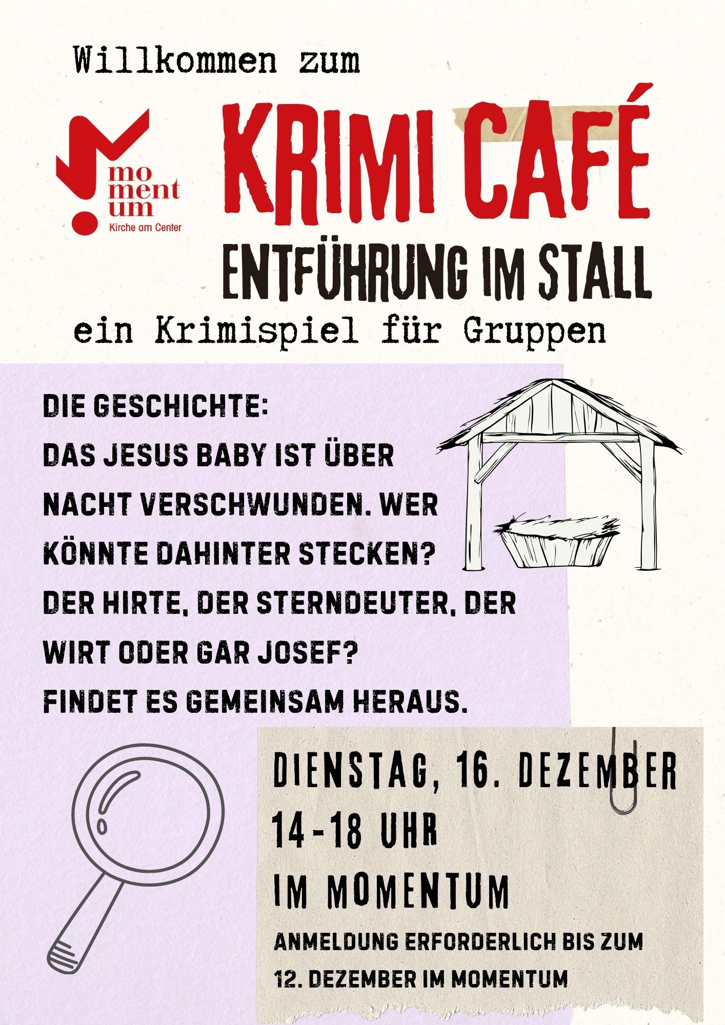 Krimicafénachmittag 'Entführung im Stall' am 16.12.2025 im momentum