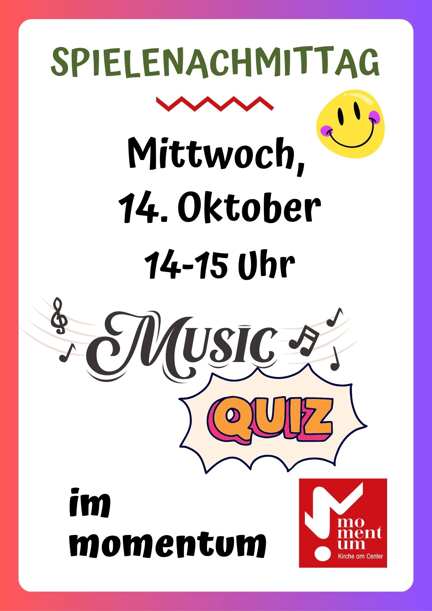 Spielenachmittag mit Musikquiz am 14.10.2026 im momentum