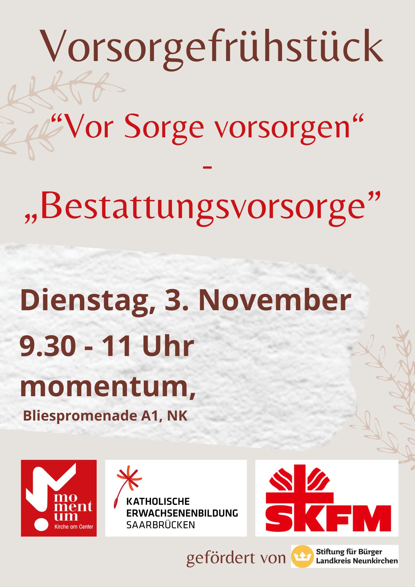 Vorsorgefrühstück 'Bestattungsvorsorge' am 03.11.2026 im momentum