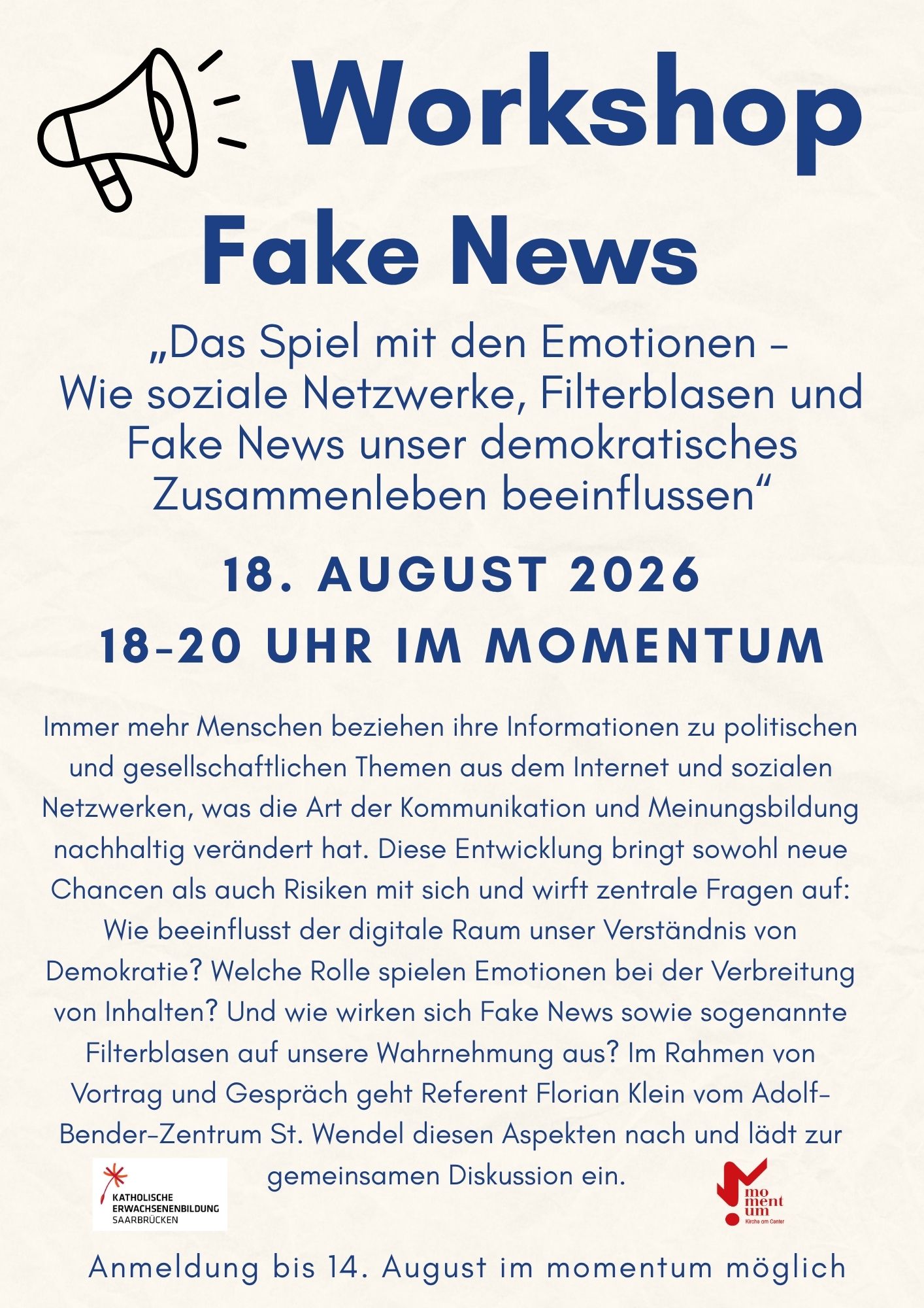 Vortrag 'Fake News' am 18.08.2026 im momentum